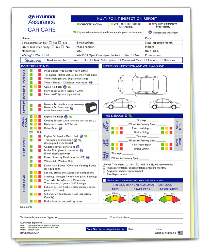 Basic Multi Point Inspection Form Multi-Point Inspection Forms, 3-Part, Plain | Gam Enterprises