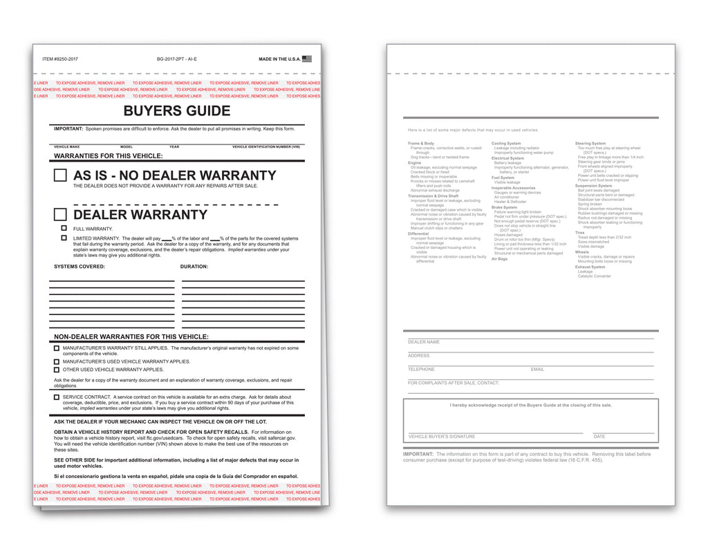 Buyers Guide, "As Is"; 2-Part NCR - Gam Enterprises