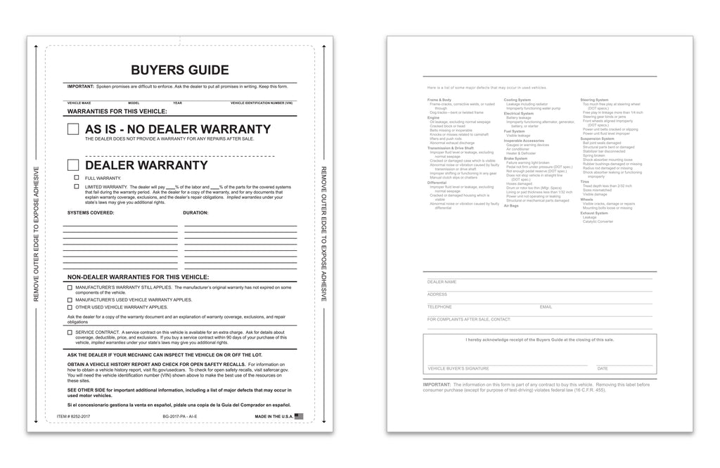 Buyers Guide, "As Is", 1-Part Pressure Sensitive - Gam Enterprises