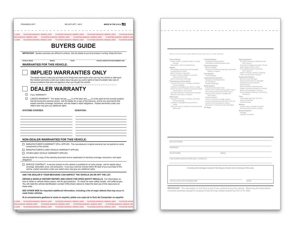 Buyers Guide, "Implied Warranty", 2-Part NCR - Gam Enterprises