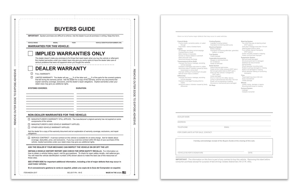 Buyers Guide, "Implied Warranty", 1-Part Pressure Sensitive - Gam Enterprises