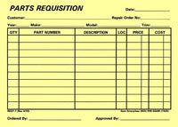 Parts Requisition - Yellow Form - Gam Enterprises