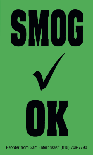 "Smog Check OK" Window Sticker - Gam Enterprises